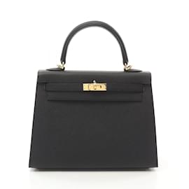 Hermès-Hermes Kelly 25 Handbag in Black Epsom Leather-Black