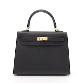 Hermès-Hermes Kelly 25 Handbag in Black Epsom Leather-Black