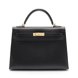 Hermès-Sac à main Hermes Kelly 32 en cuir Epsom noir-Noir