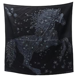 Hermès-Écharpe brodée légère Carré 90 d'Hermès-Noir,Multicolore