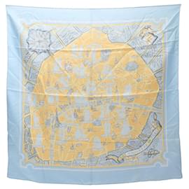Hermès-Hermes Carré 90 LES AMOUREUX DE PARIS Scarf-Blue,Multiple colors
