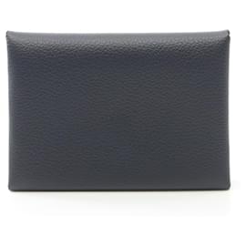 Hermès-Hermes Calvi Duo Wallet/Coin Case-Blue,Navy blue