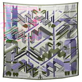 Hermès-Hermes Carré 90 SANGLES EN ZIGZAG Scarf-Pink,Blue,Multiple colors