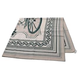 Hermès-Hermes Carre Gean 140 LES ROUES DE PHAETON Scarf-Beige,Green