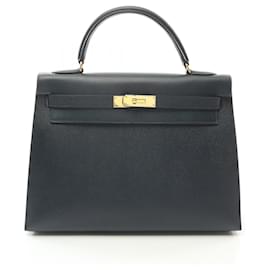 Hermès-Hermes Kelly 32 Handbag in Navy-Navy blue
