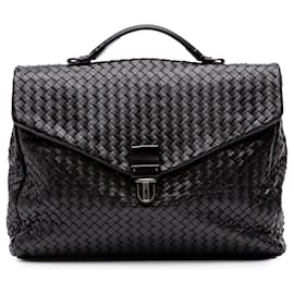 Bottega Veneta-Bottega Veneta Black Nappa Intrecciato Briefcase-Black