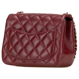 Chanel-Chanel Red Mini Square Classic Lambskin Single Flap-Red,Dark red