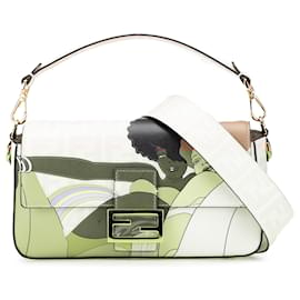 Fendi-Fendi White Zucca Graphic Print Coated Canvas Bikini Girls Baguette Satchel-Other