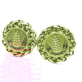 Chanel-Boucles d'oreilles clip en médaillon de blé CC plaqué or Chanel-Doré