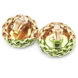 Chanel-Chanel Gold Gold Plated CC Wheat Medallion Clip On Earrings-Golden