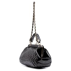 Chanel-Chanel Black Small Quilted Glazed Calfskin Mademoiselle Frame Top Handle Bag-Black