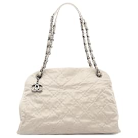 Chanel-Chanel Blanc Grand Sac Bowling Just Mademoiselle en Cuir Vieilli de Veau-Blanc,Écru