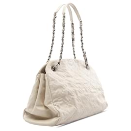 Chanel-Chanel White Large Aged Calfskin Just Mademoiselle Bowling Bag-White,Cream