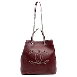 Chanel-Sac shopping Chanel rouge en cuir de veau avec œillets Coco-Rouge,Bordeaux