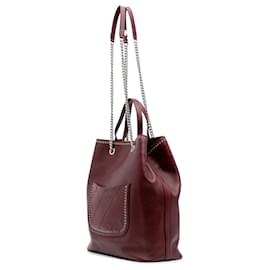 Chanel-Sac shopping Chanel rouge en cuir de veau avec œillets Coco-Rouge,Bordeaux