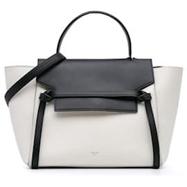 Céline-Celine White Mini Bicolor Leather Belt Satchel-White