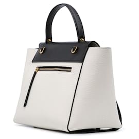 Céline-Celine White Mini Bicolor Leather Belt Satchel-White