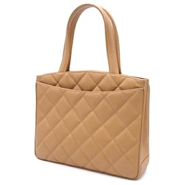 Chanel-Sac à main Chanel Brown CC en cuir caviar matelassé avec fermoir à tourniquet-Marron,Beige