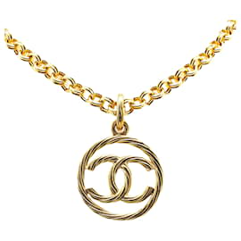 Chanel-Chanel Gold Gold Plated Twisted CC Pendant Necklace-Golden