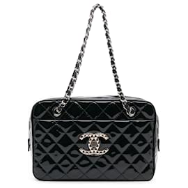 Chanel-Chanel Blue Large CC Quilted Patent Brilliant Camera Bag-Blue,Navy blue