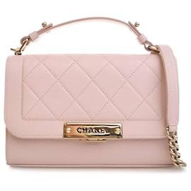 Chanel-Chanel Rose Petit Matelassé Cuir de Veau Grainé Label Click Flap-Rose