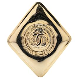 Chanel-Chanel Gold Gold Plated CC Diamond Brooch-Golden