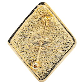 Chanel-Chanel Gold Gold Plated CC Diamond Brooch-Golden