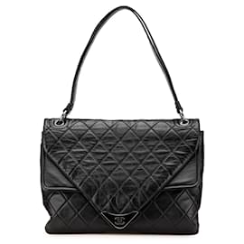 Chanel-Chanel Black Quilted Lambskin Padded Envelope Double Flap-Black