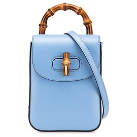 Bolsa de mão mini de couro azul com alça de bambu Gucci Azul Azul claro