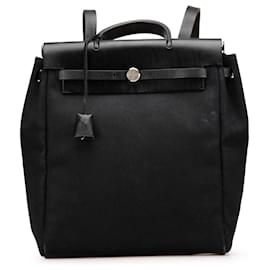 Hermès-Hermès Black Toile Herbag GM Backpack-Black