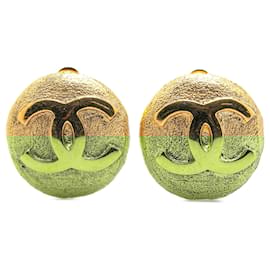 Chanel-Boucles d'oreilles rondes clip-on CC en or plaqué Chanel-Doré