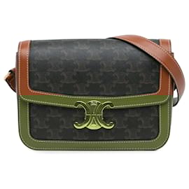 Céline-Celine Brown Classique Coated Canvas Triomphe Crossbody-Brown