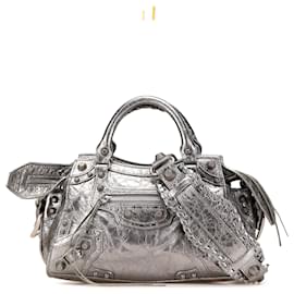 Balenciaga-Balenciaga Argent XS Métallique Agneau Motocross Neo Cagole-Argenté