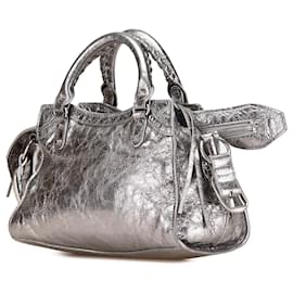 Balenciaga-Balenciaga Argent XS Métallique Agneau Motocross Neo Cagole-Argenté