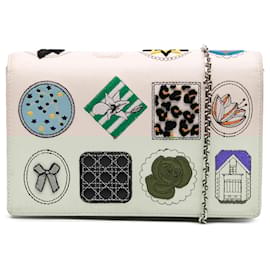 Dior-Dior White Leather Patch Embellished Wallet on Chain-White,Cream