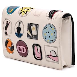 Dior-Dior White Leather Patch Embellished Wallet on Chain-White,Cream