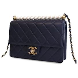 Chanel-Chanel Blue Medium Lambskin Chic Pearls Flap-Blue,Navy blue