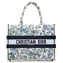 Dior-Dior Blue Medium Canvas Embroidered Flowers Book Tote-Blue