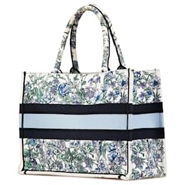 Dior-Dior Blue Medium Canvas Embroidered Flowers Book Tote-Blue