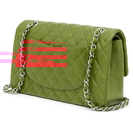 Chanel-Chanel Red Medium Classic Perforated Lambskin Double Flap-Red