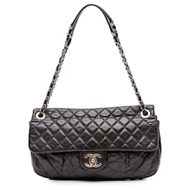Chanel-Chanel Gris Cuir de Veau Matelassé Chic Quilt Flap-Marron,Gris anthracite