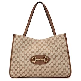 Gucci-Gucci Brown GG Canvas Horsebit 1955 Tote-Brown,Beige
