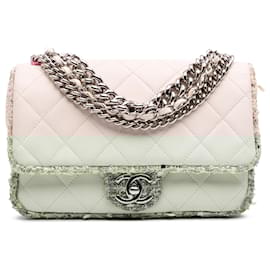 Chanel-Chanel White Quilted Lambskin and Tweed Elegant Trim Flap-White