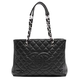 Chanel-Chanel Grand Shopping Tote en Cuir Noir Caviar-Noir