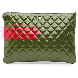 Chanel-Pochette O en cuir verni matelassé rose large de Chanel-Rose,Autre