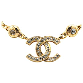 Chanel-Collier pendentif en strass CC plaqué or de Chanel-Doré
