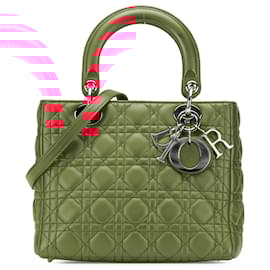 Dior-Dior Red Medium Lambskin Cannage Lady Dior-Red