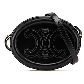 Céline-Celine Black Small Calfskin Cuir Triomphe Oval Crossbody-Black