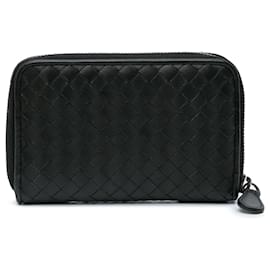 Bottega Veneta-Bottega Veneta Black Nappa Intrecciato Zip Around Wallet-Black