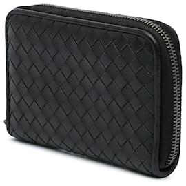 Bottega Veneta-Bottega Veneta Black Nappa Intrecciato Zip Around Wallet-Black
